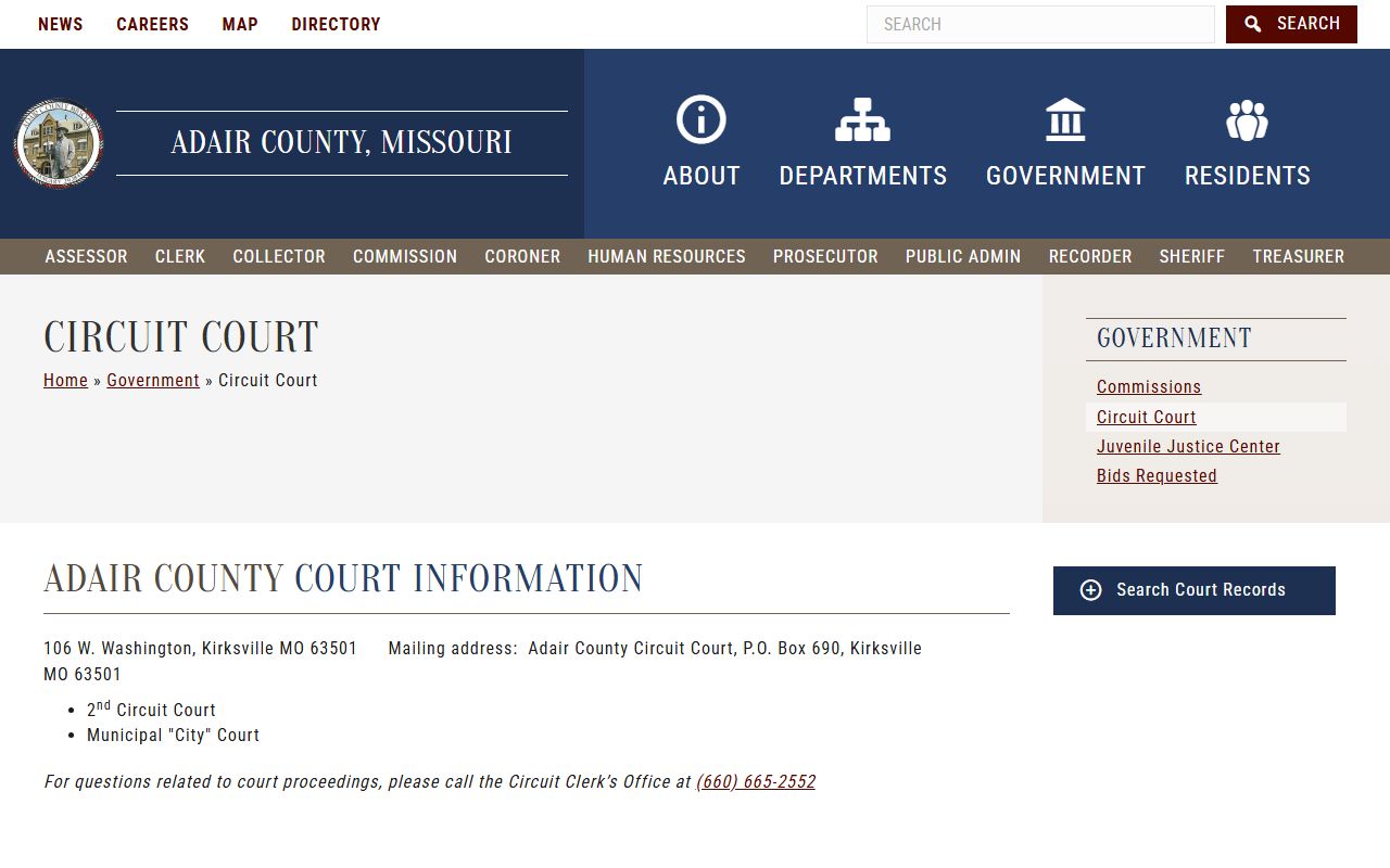 Adair County Circuit Court website for Adair County dissolution of marriage cases