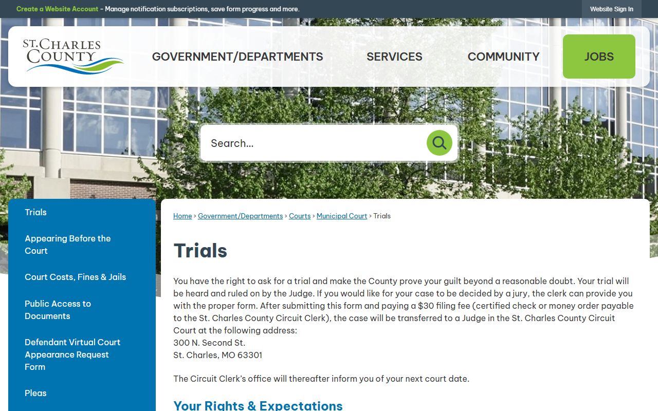 St. Charles County Circuit Clerk website for dissolution of marriage records